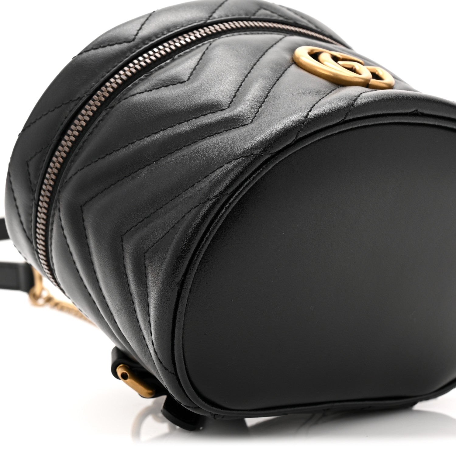 Calfskin Matelasse Chevron Mini GG Marmont Top Handle Bag Black