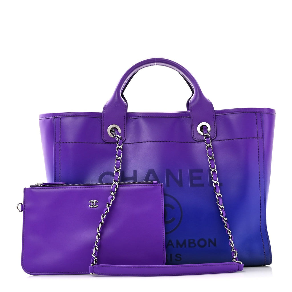 Shaded Calfskin Small Deauville Tote Purple Blue