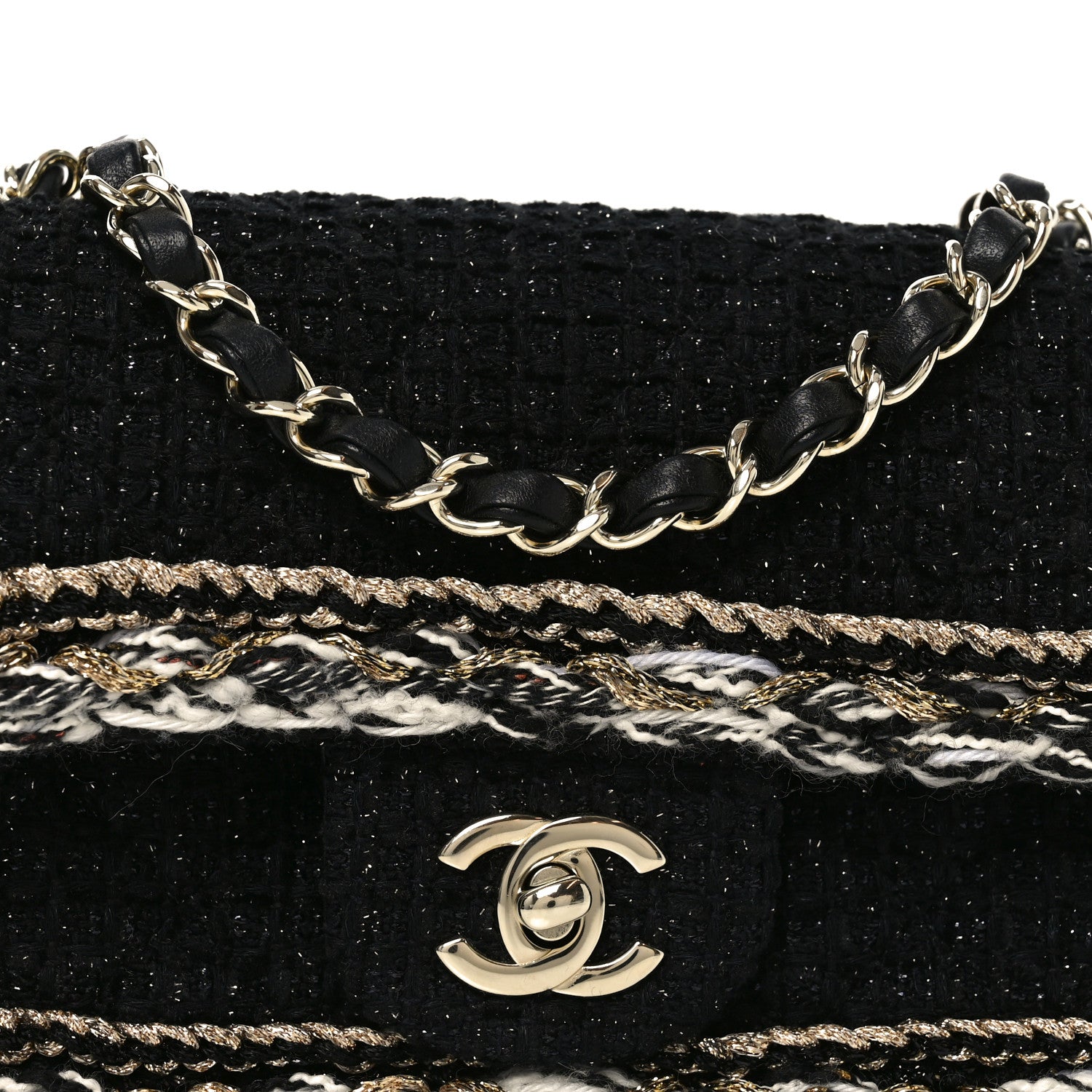 Tweed Braided Mini Rectangular Flap Black