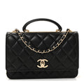 Lambskin Quilted Top Handle Trendy CC Wallet On Chain WOC Black