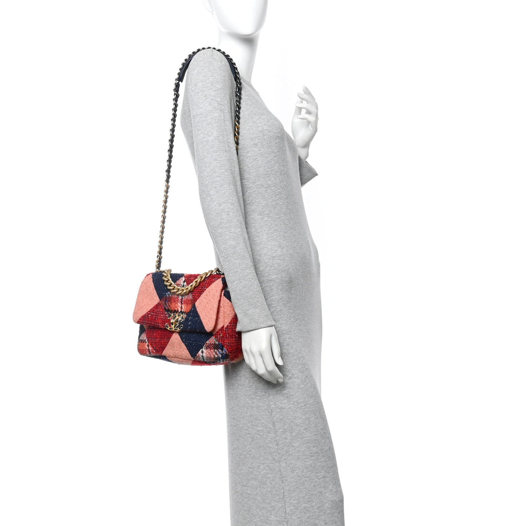 Tweed Quilted Medium Chanel 19 Flap Red Navy Multicolor