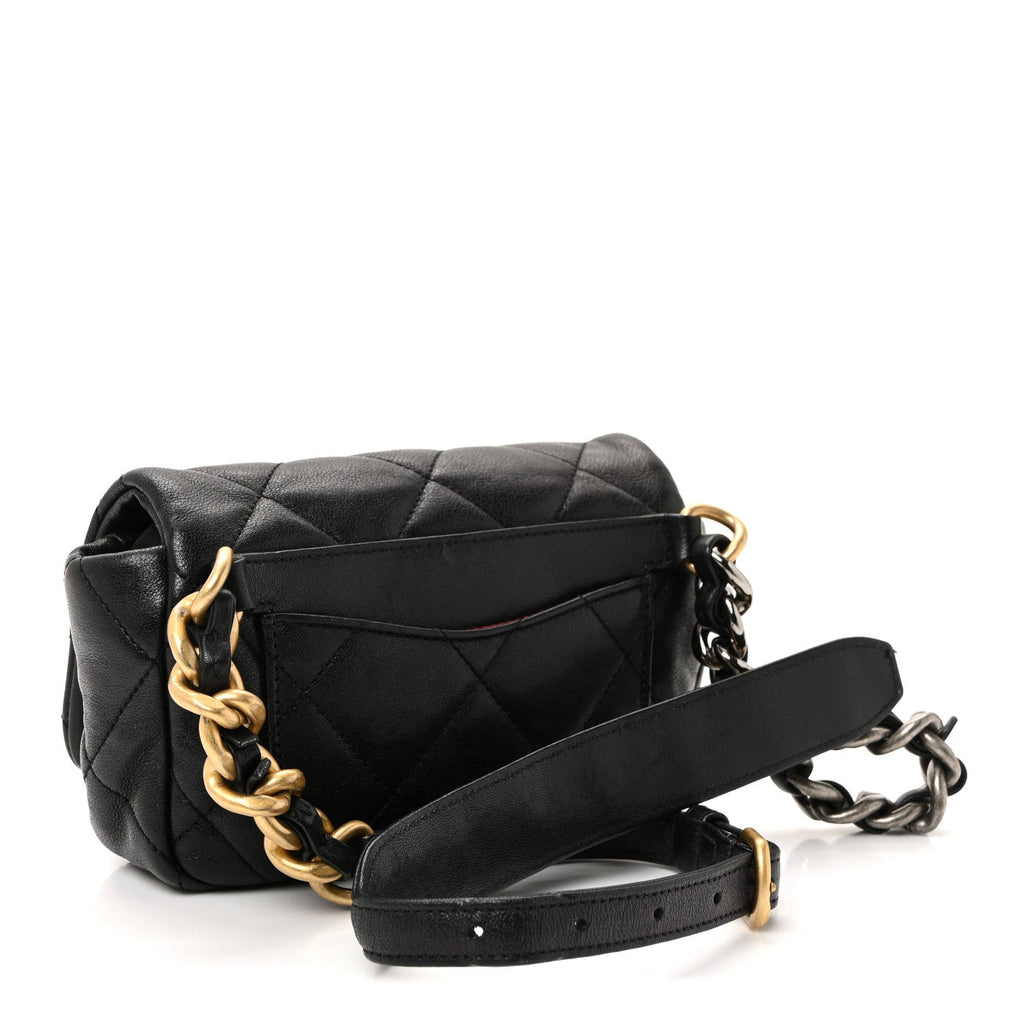 Goatskin Quilted Chanel 19 Waist Bag Black