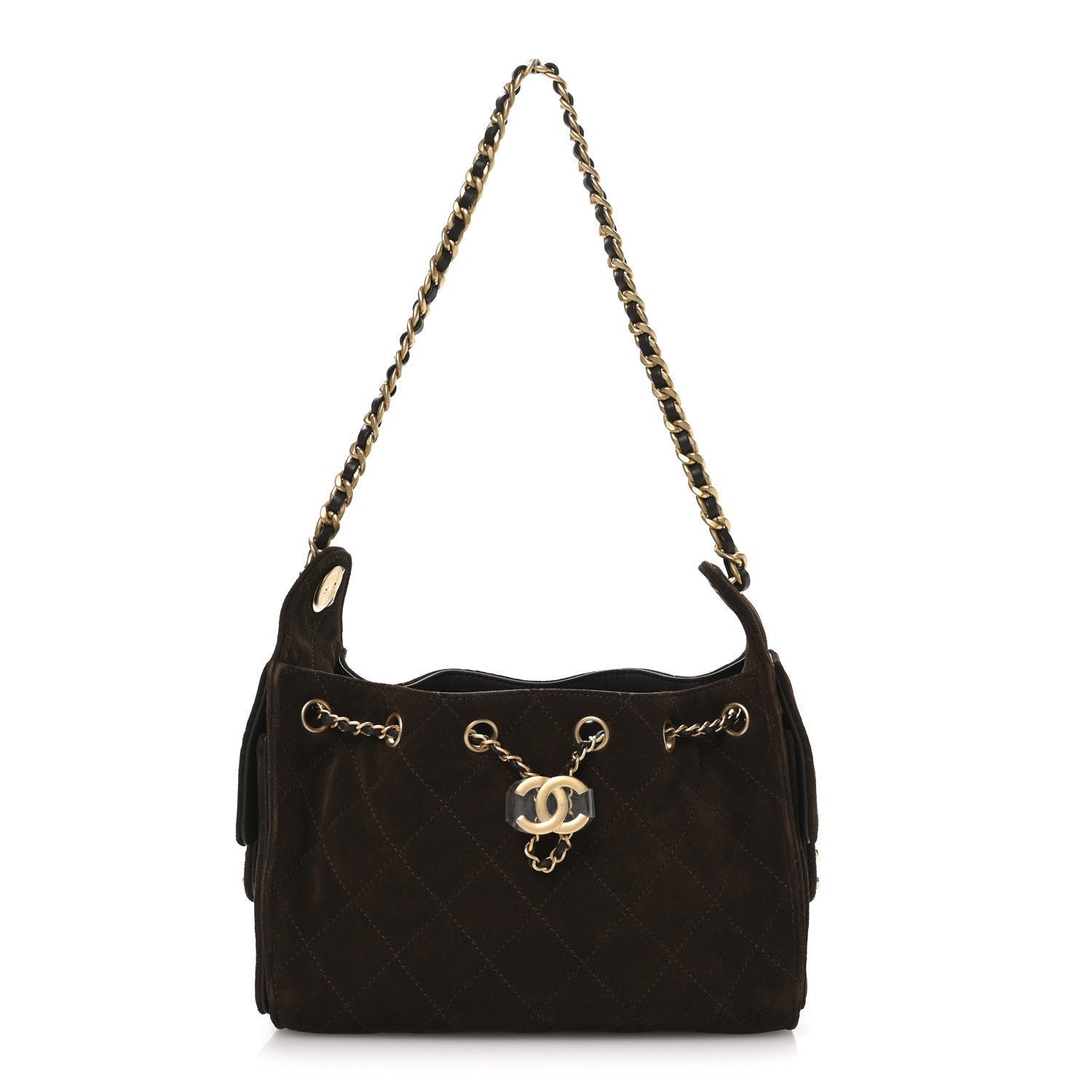 Suede Quilted Mini Chanel 25 Handbag Dark Brown