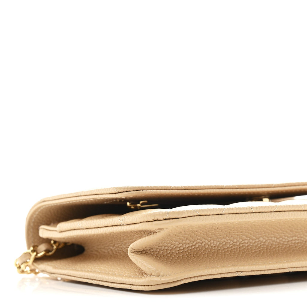 Caviar Quilted Wallet on Chain WOC Beige