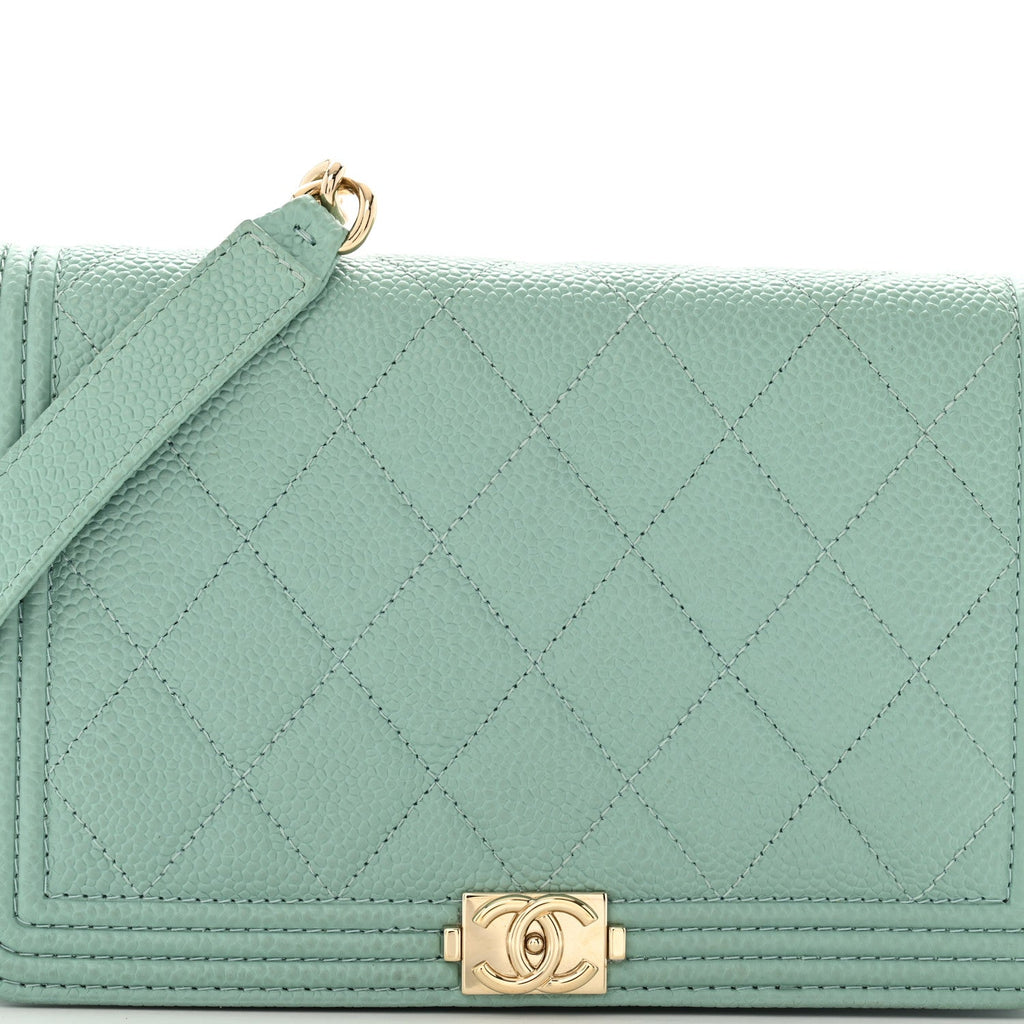 Caviar Quilted Boy Wallet On Chain WOC Light Blue