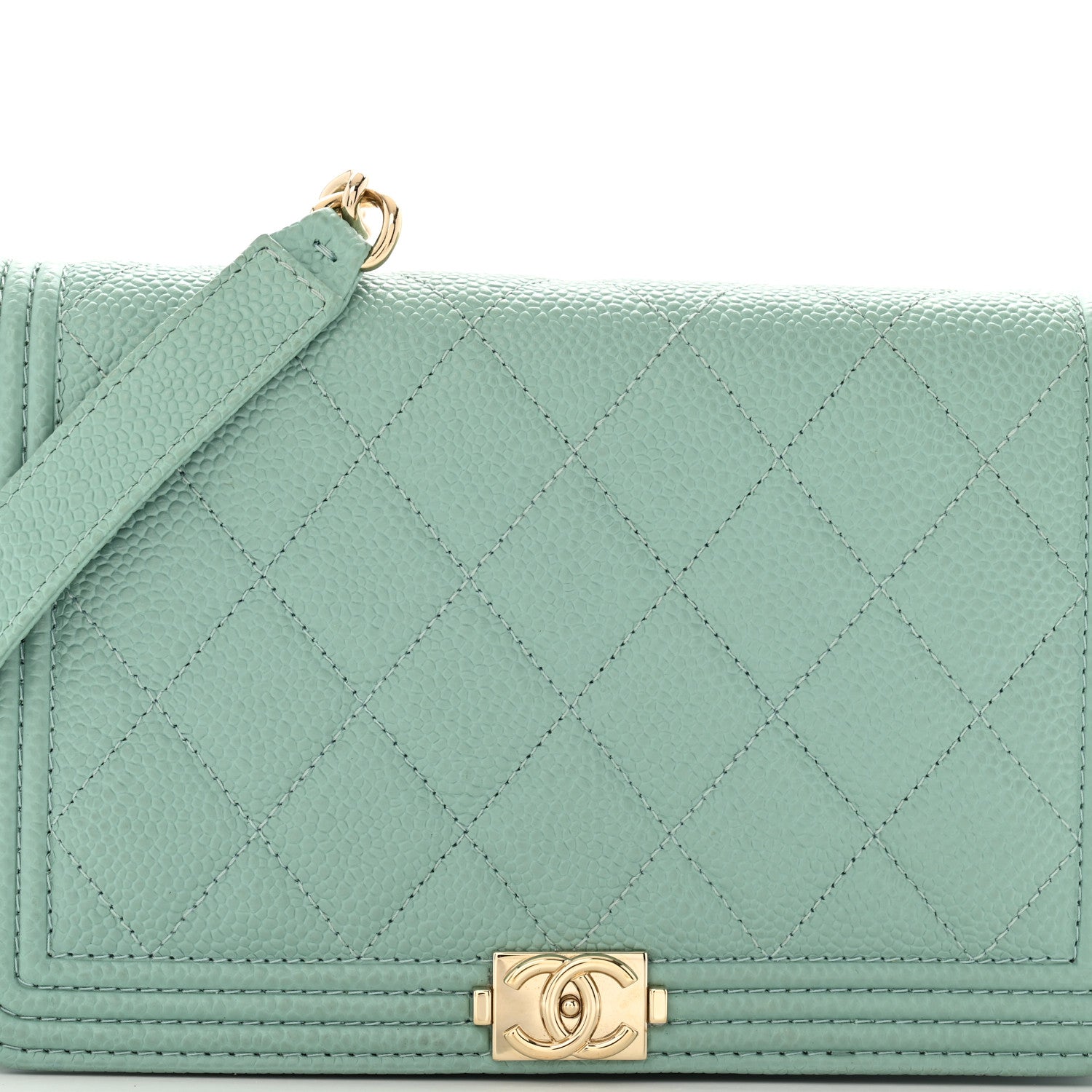 Caviar Quilted Boy Wallet On Chain WOC Light Blue