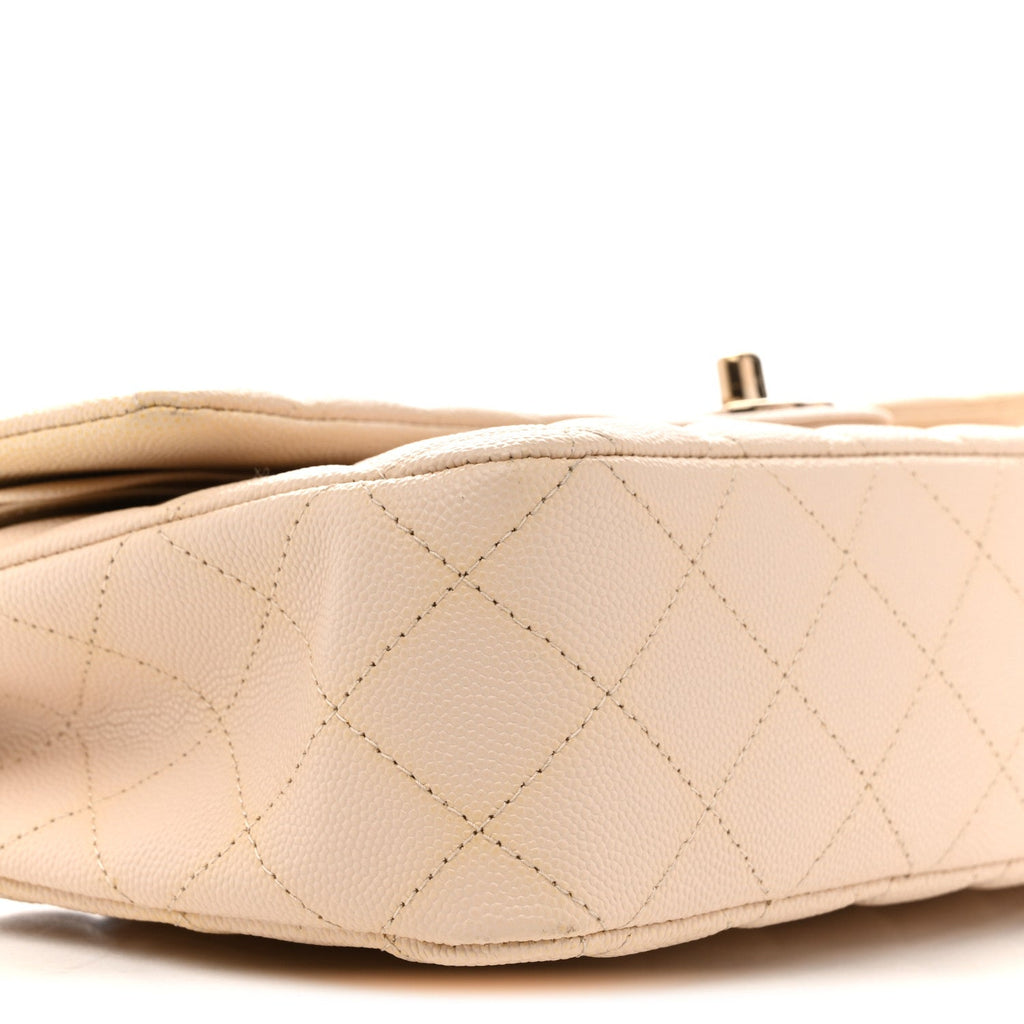 Caviar Quilted Medium Double Flap Light Beige