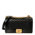 Lambskin Quilted Medium Boy Flap Black