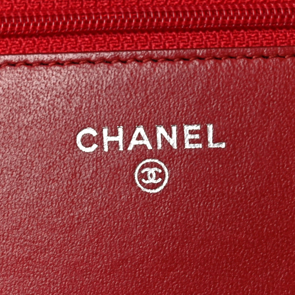 Lambskin Quilted Wallet On Chain WOC Red