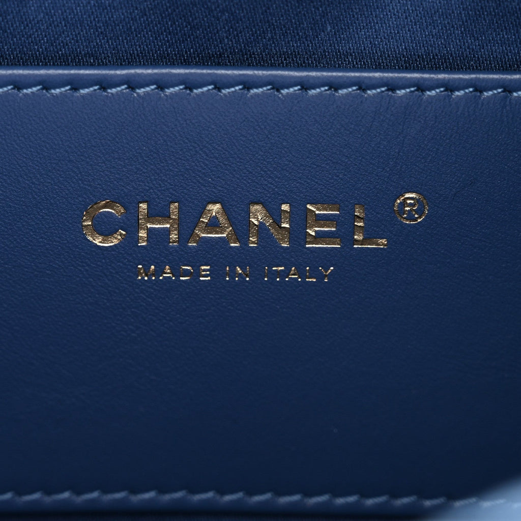 Washed Denim Quilted Small Chanel 25 Handbag Blue