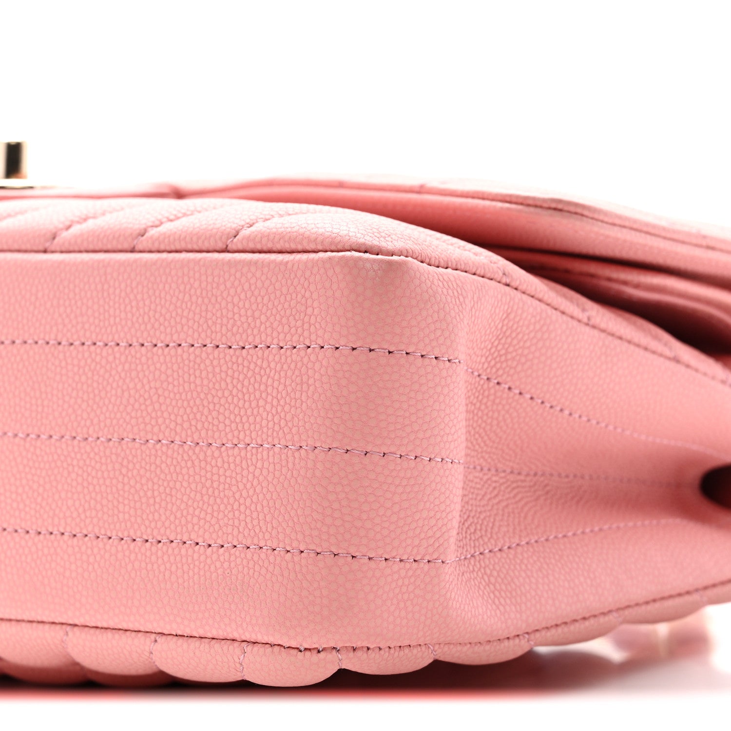 Caviar Flat Chevron Quilted Medium Double Flap Pink