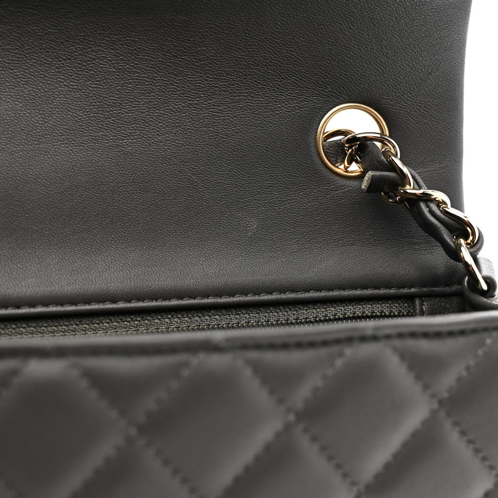 Lambskin Quilted Mini Rectangular Flap Dark Grey