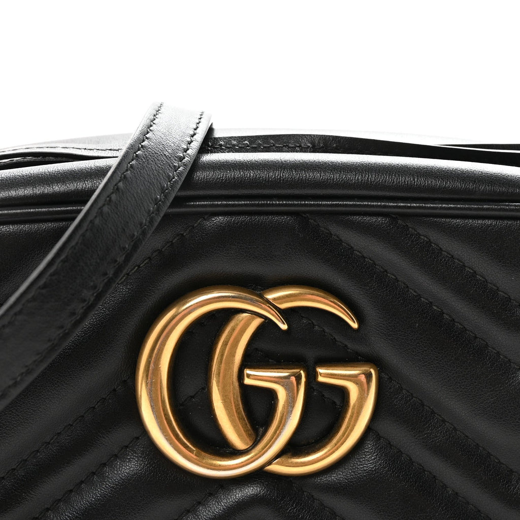 Calfskin Matelasse Small GG Marmont Chain Shoulder Bag Black