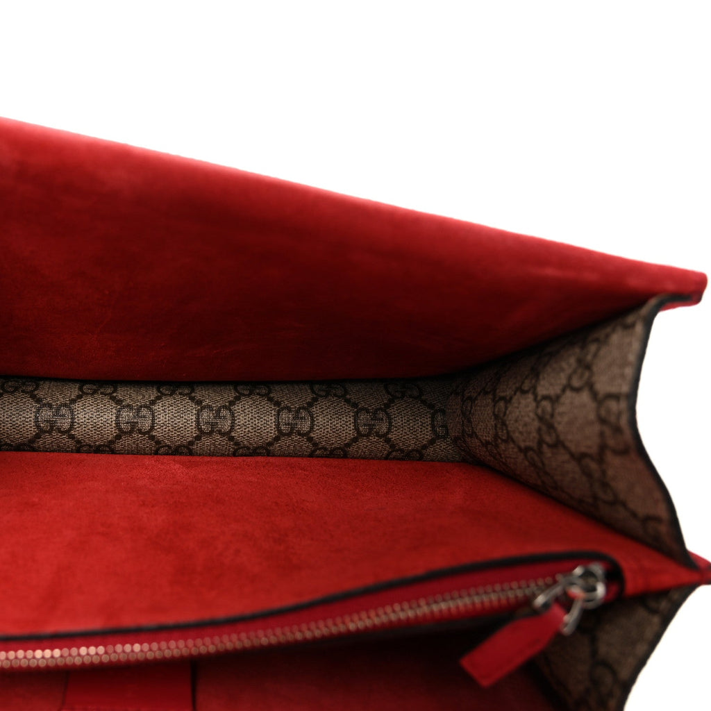 GG Supreme Monogram Suede Small Dionysus Shoulder Bag Beige Ebony Vulcanic Red