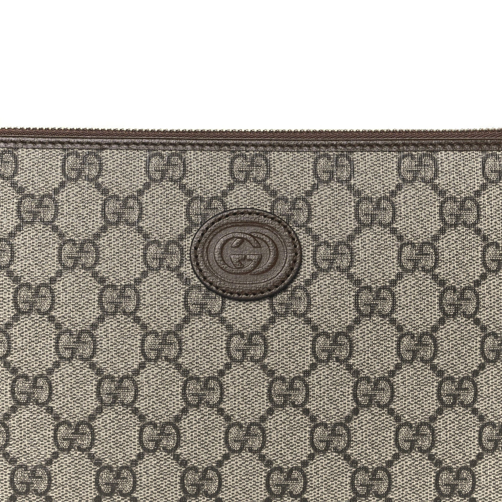 GG Supreme Monogram Azalea Calfskin Retro Interlocking G Wristlet Pouch Beige Ebony Brown Sugar