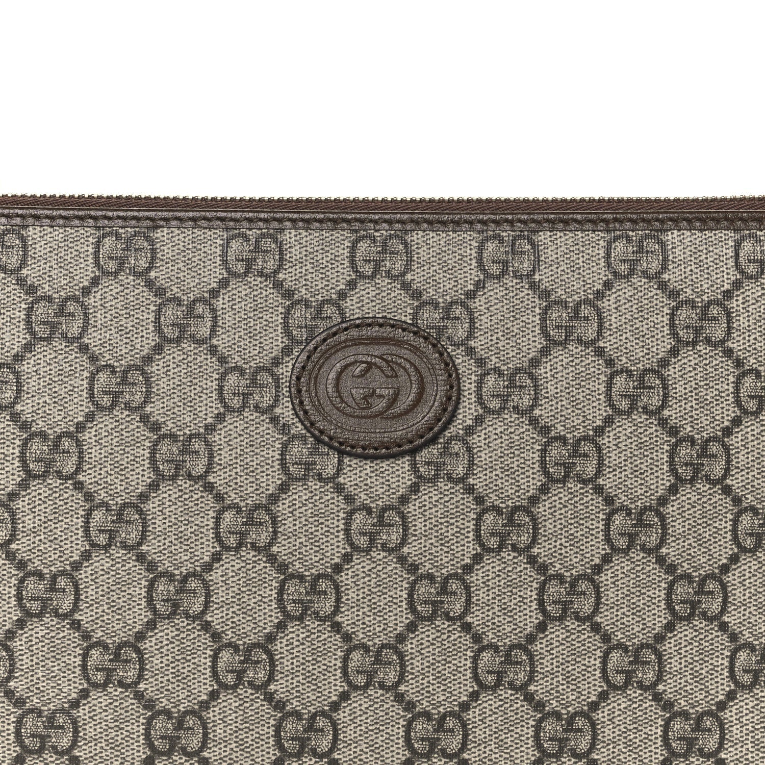 GG Supreme Monogram Azalea Calfskin Retro Interlocking G Wristlet Pouch Beige Ebony Brown Sugar
