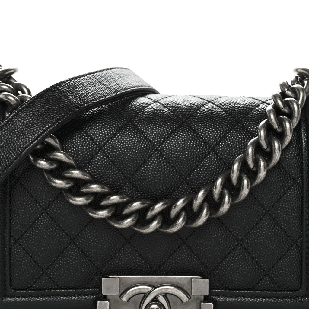 Caviar Quilted Small Boy Flap Black
