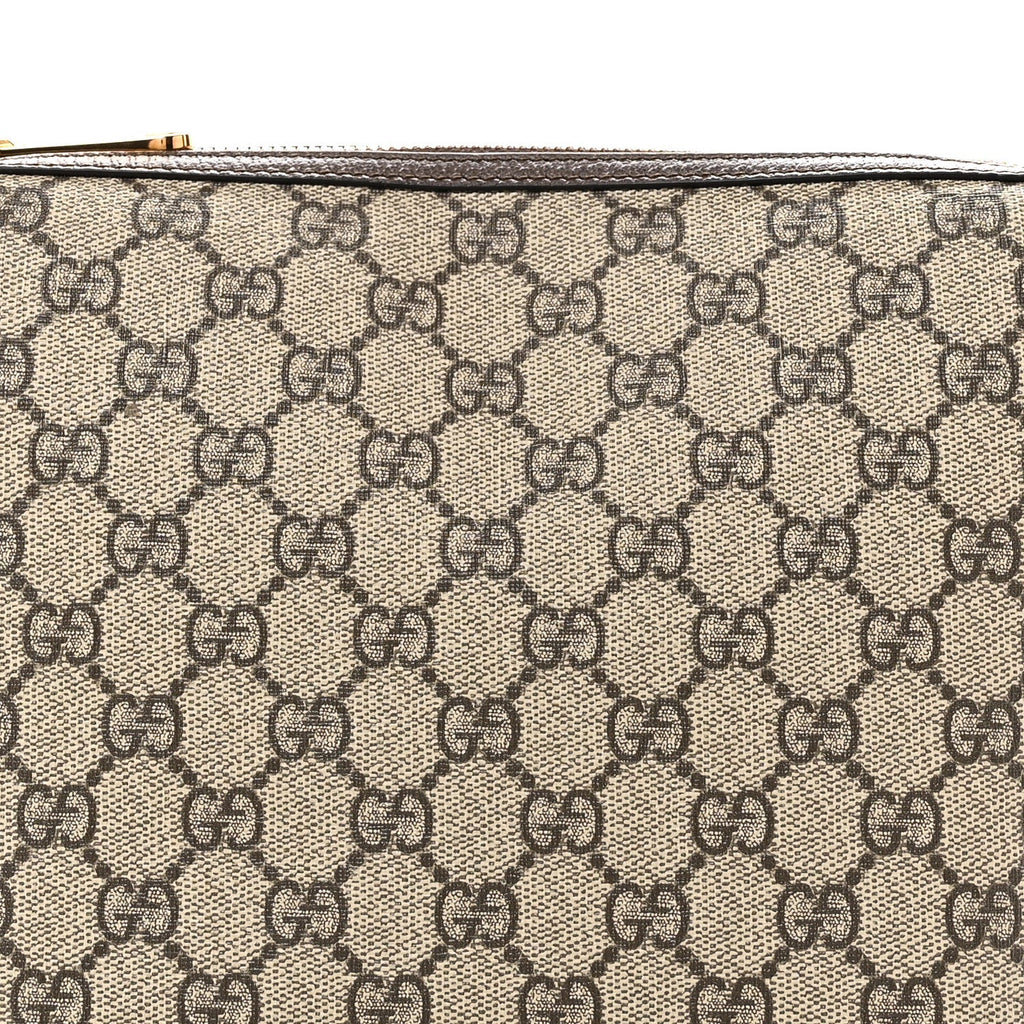GG Supreme Monogram Textured Calfskin Web Super Mini Ophidia Shoulder Bag Beige Ebony New Acero