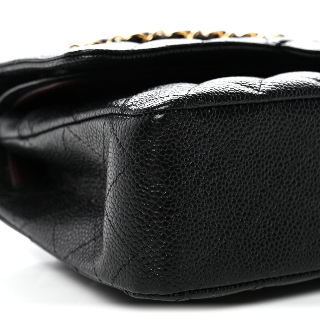 Caviar Quilted Medium Double Flap Black
