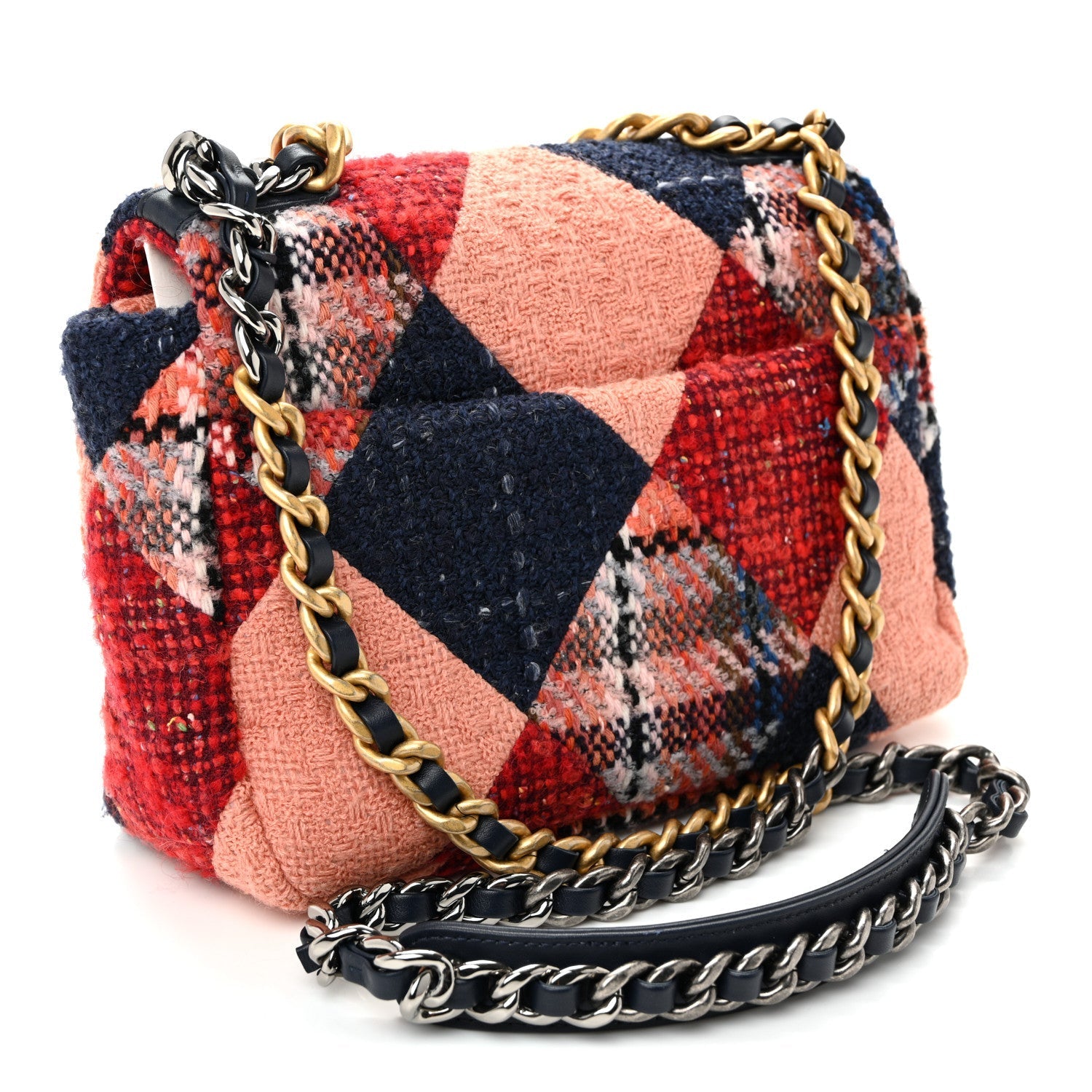 Tweed Quilted Medium Chanel 19 Flap Red Navy Multicolor