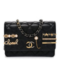 Lambskin Quilted Coco Clips Mini Wallet On Chain WOC Black