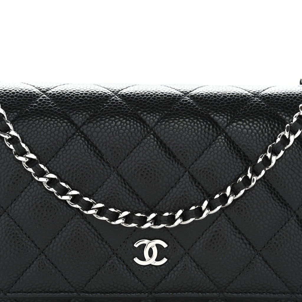 Caviar Quilted Wallet on Chain WOC Black