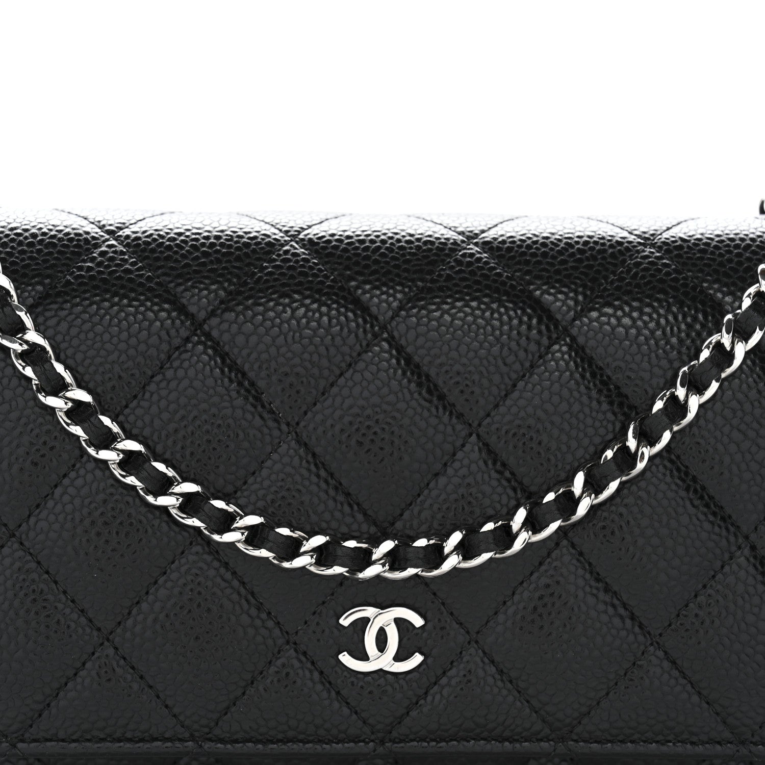 Caviar Quilted Wallet on Chain WOC Black