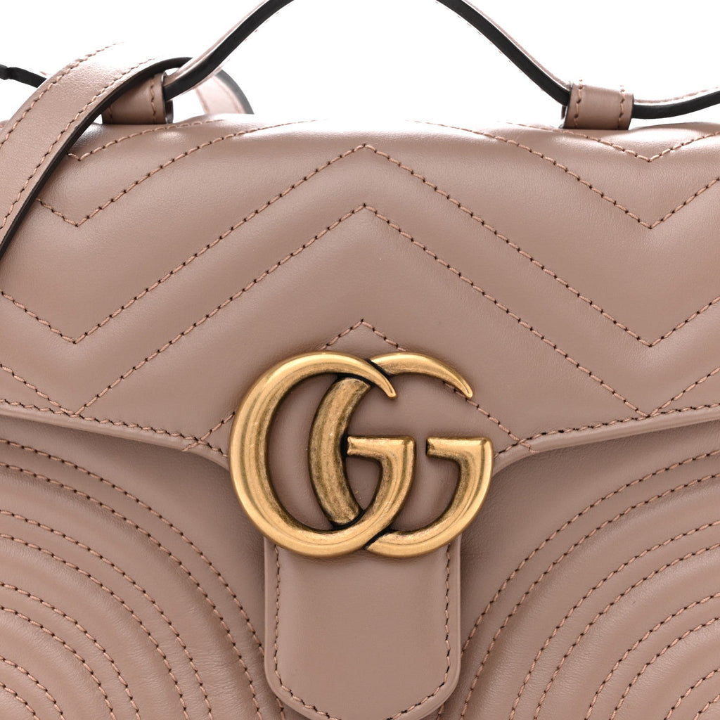 Calfskin Matelasse Mini GG Marmont Top Handle Shoulder Bag Porcelain Rose