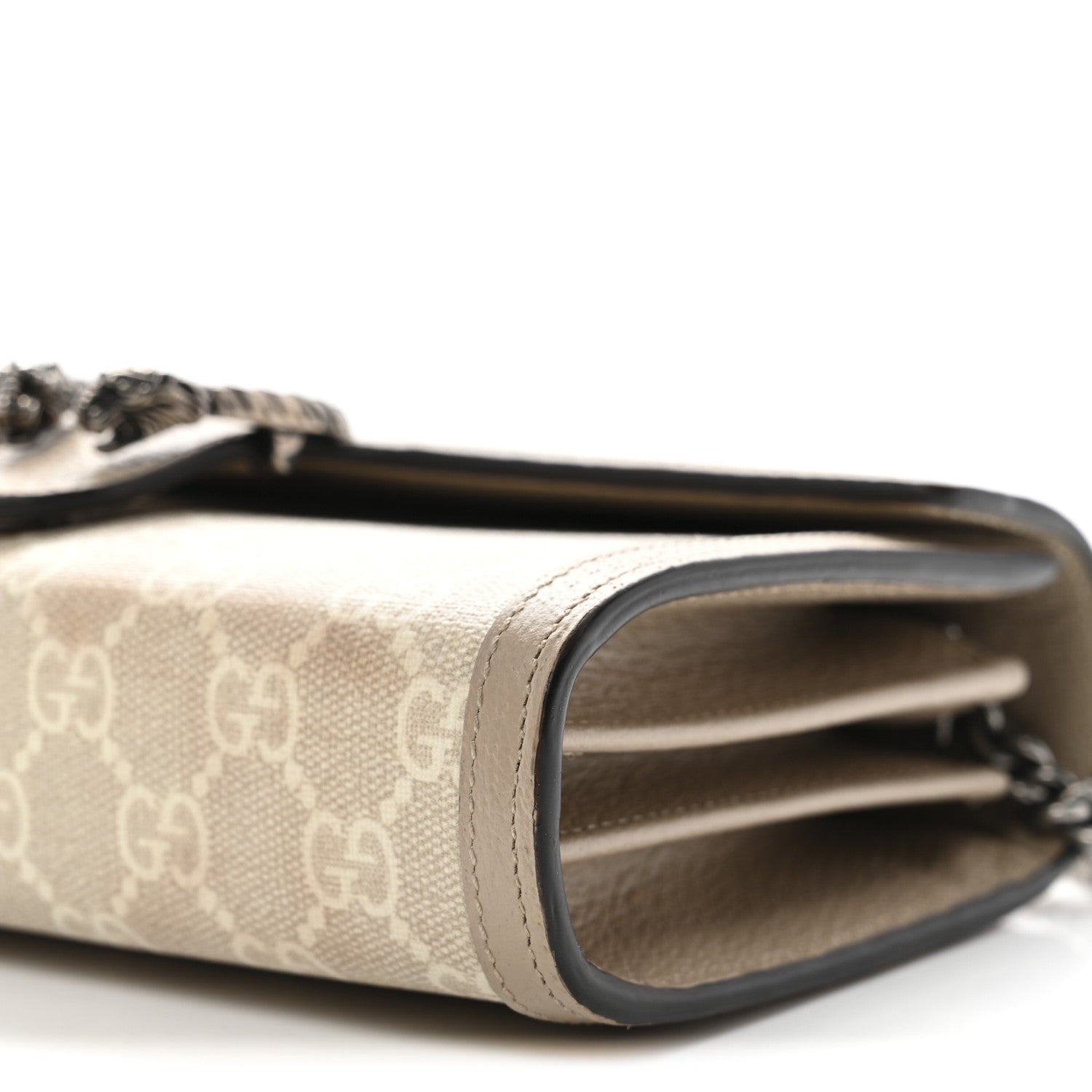 GG Supreme Monogram Textured Dollar Calfskin Mini Dionysus Chain Wallet Beige Mystic White Oatmeal