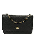 Caviar Quilted Wallet on Chain WOC Black