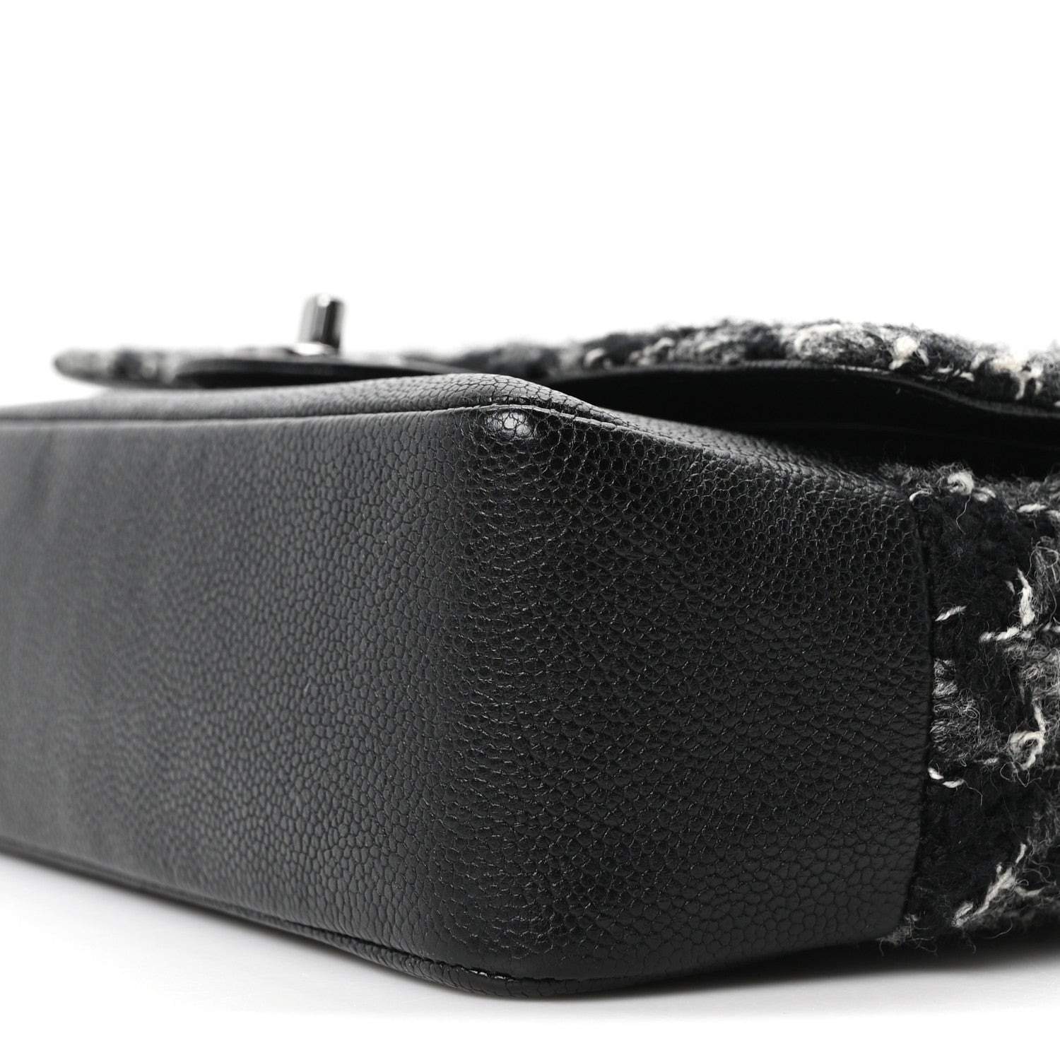 Caviar Tweed Houndstooth Quilted Medium Double Flap Black Grey