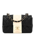 Lambskin Quilted Mini Rectangular Flap Black White