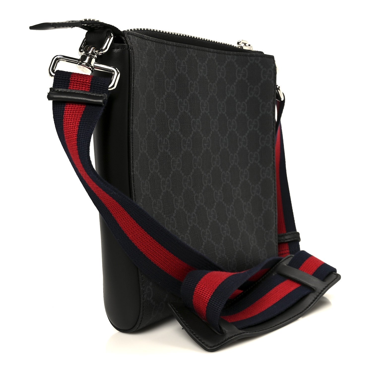 GG Supreme Monogram Web Small Flat Messenger Bag Black Grey