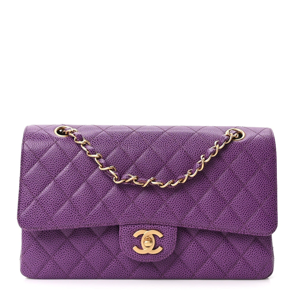 Caviar Quilted Medium Double Flap Purple