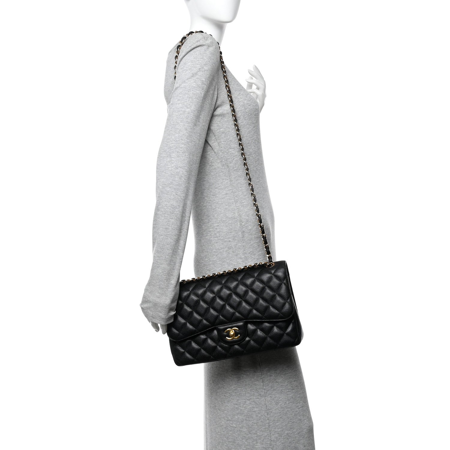 Caviar Quilted Jumbo Double Flap Black