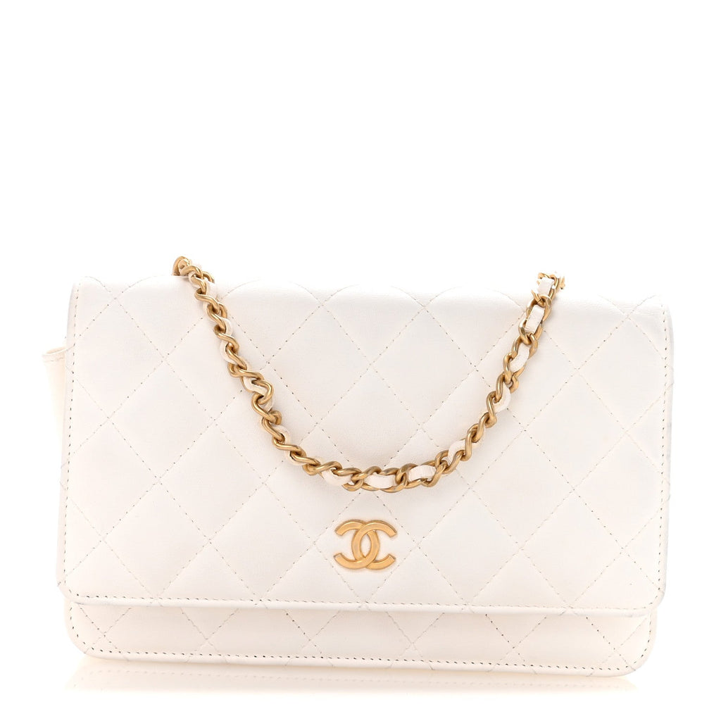 Lambskin Quilted Romance Wallet On Chain WOC White