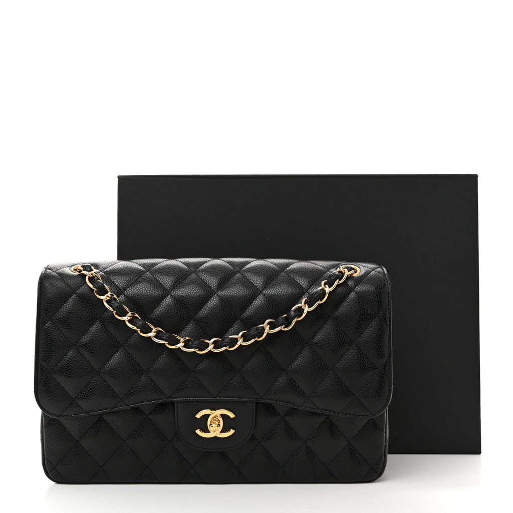 Caviar Quilted Jumbo Double Flap Black