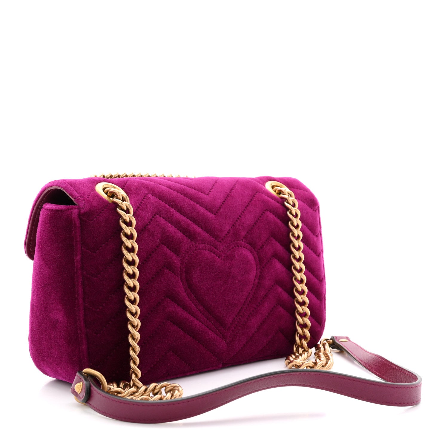Velvet Matelasse Small GG Marmont Shoulder Bag Fuchsia Violet Cyclamen
