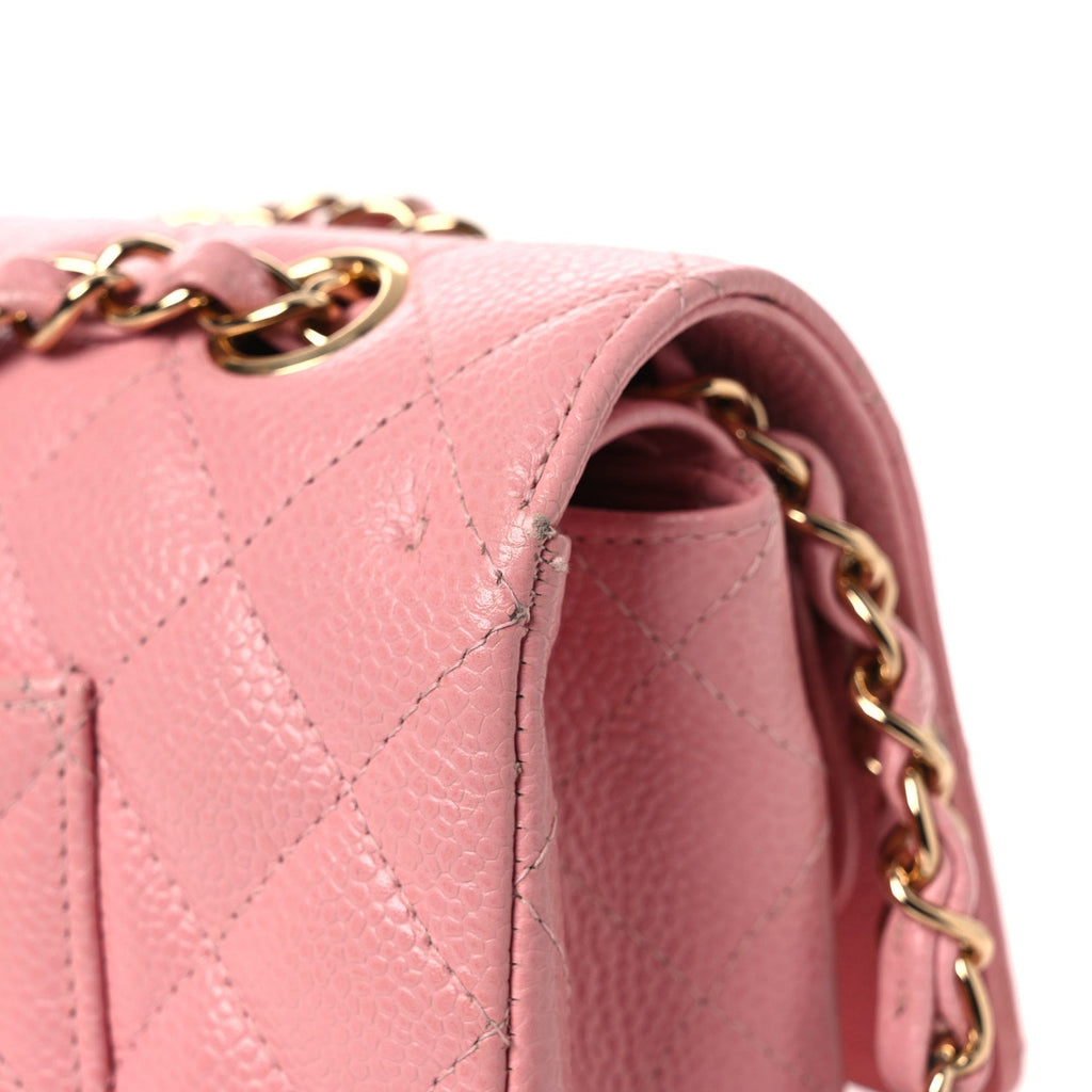 Caviar Quilted Medium Double Flap Pink