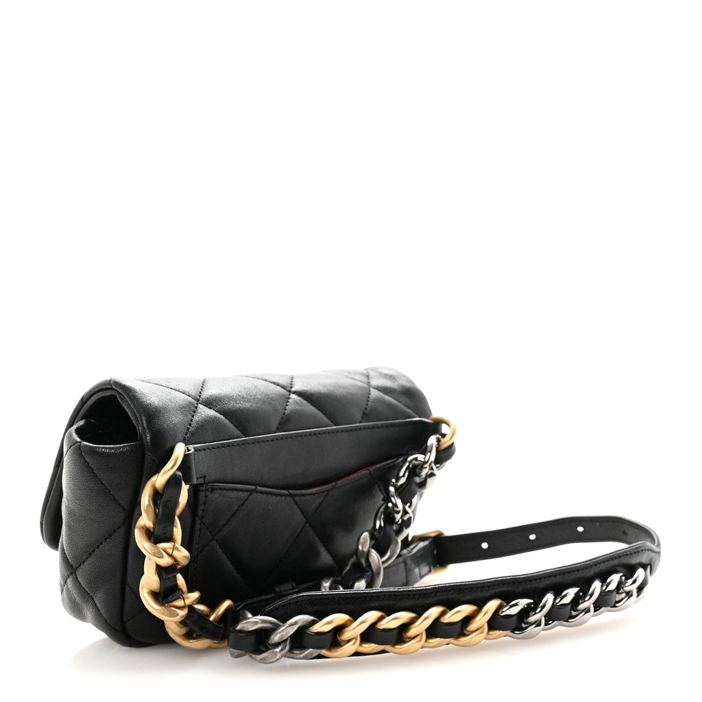 Goatskin Quilted Chanel 19 Waist Bag Black