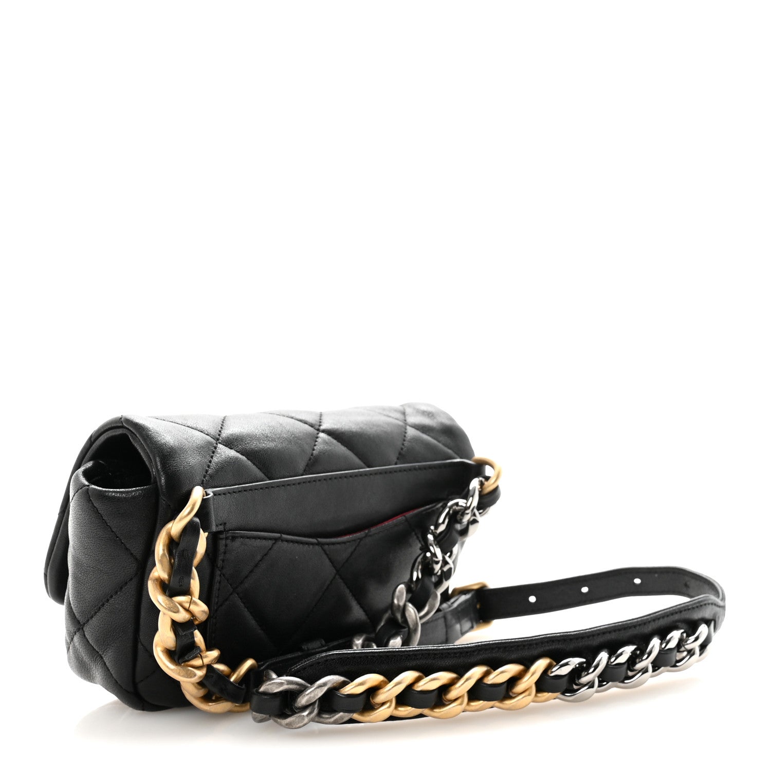 Goatskin Quilted Chanel 19 Waist Bag Black