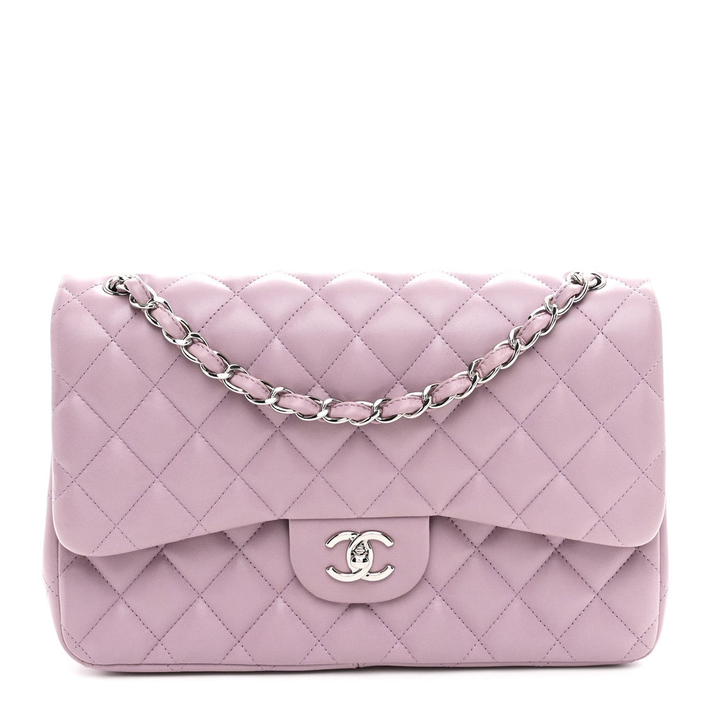 Lambskin Quilted Jumbo Double Flap Light Purple
