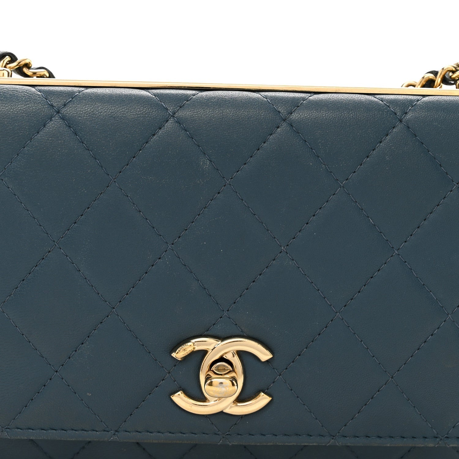 Lambskin Quilted Trendy CC Wallet On Chain WOC Blue
