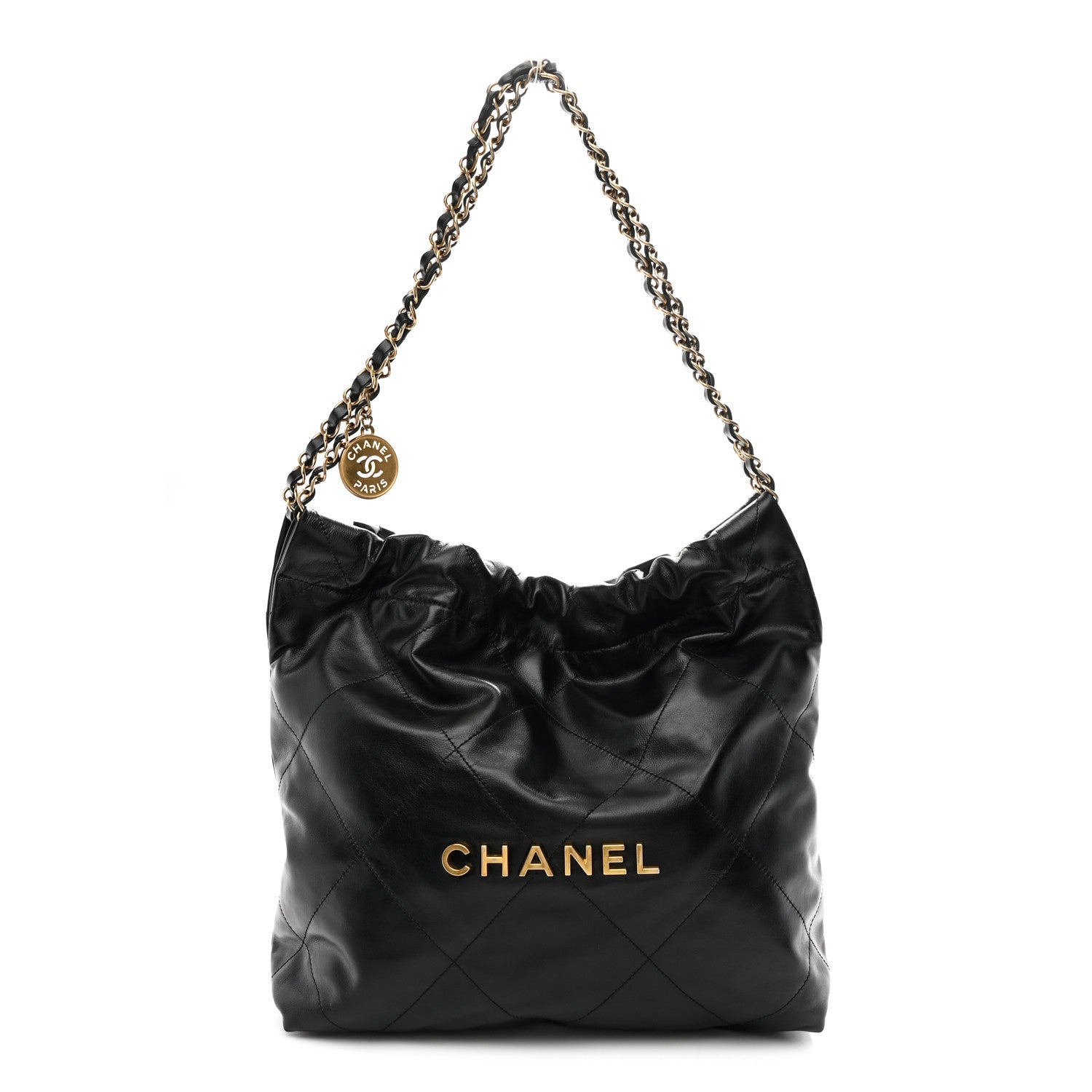 Shiny Calfskin Quilted Small Chanel 22 Black