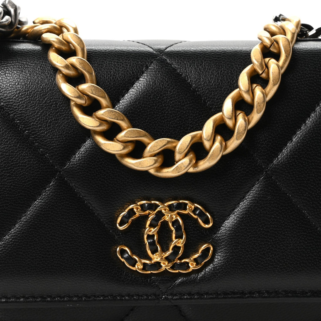 Lambskin Quilted Chanel 19 Wallet On Chain WOC Black