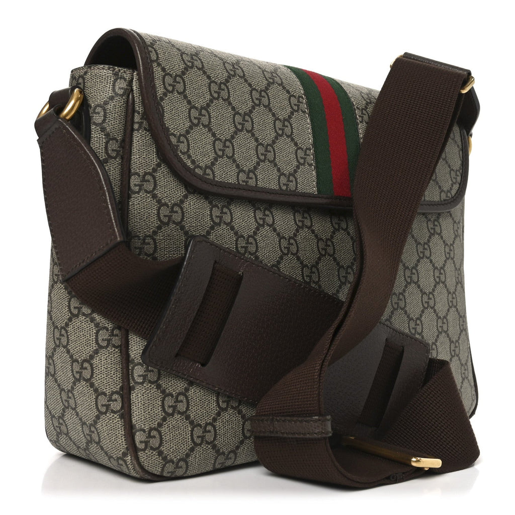 Tender GG Supreme Monogram Textured Dollar Calfskin Ophidia Messenger Bag Beige Ebony Dark Brown