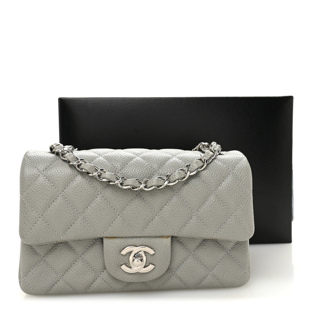 Caviar Quilted Mini Rectangular Flap Light Grey