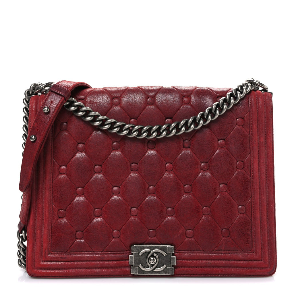 Nubuck Chesterfield Quilted Large Celtic Boy Flap Red