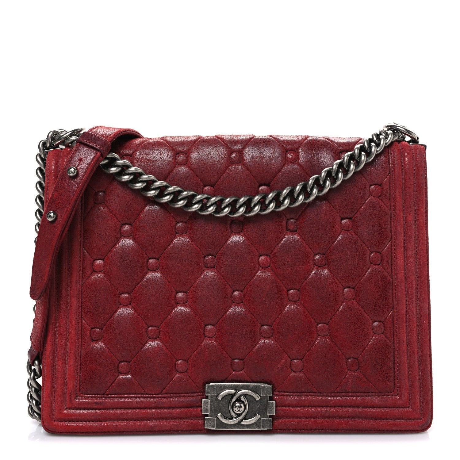 Nubuck Chesterfield Quilted Large Celtic Boy Flap Red