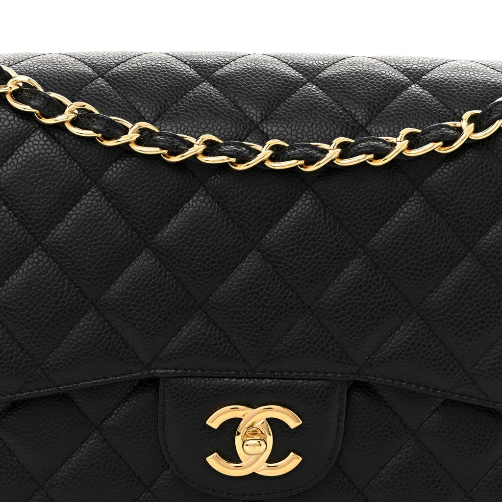 Caviar Quilted Jumbo Double Flap Black